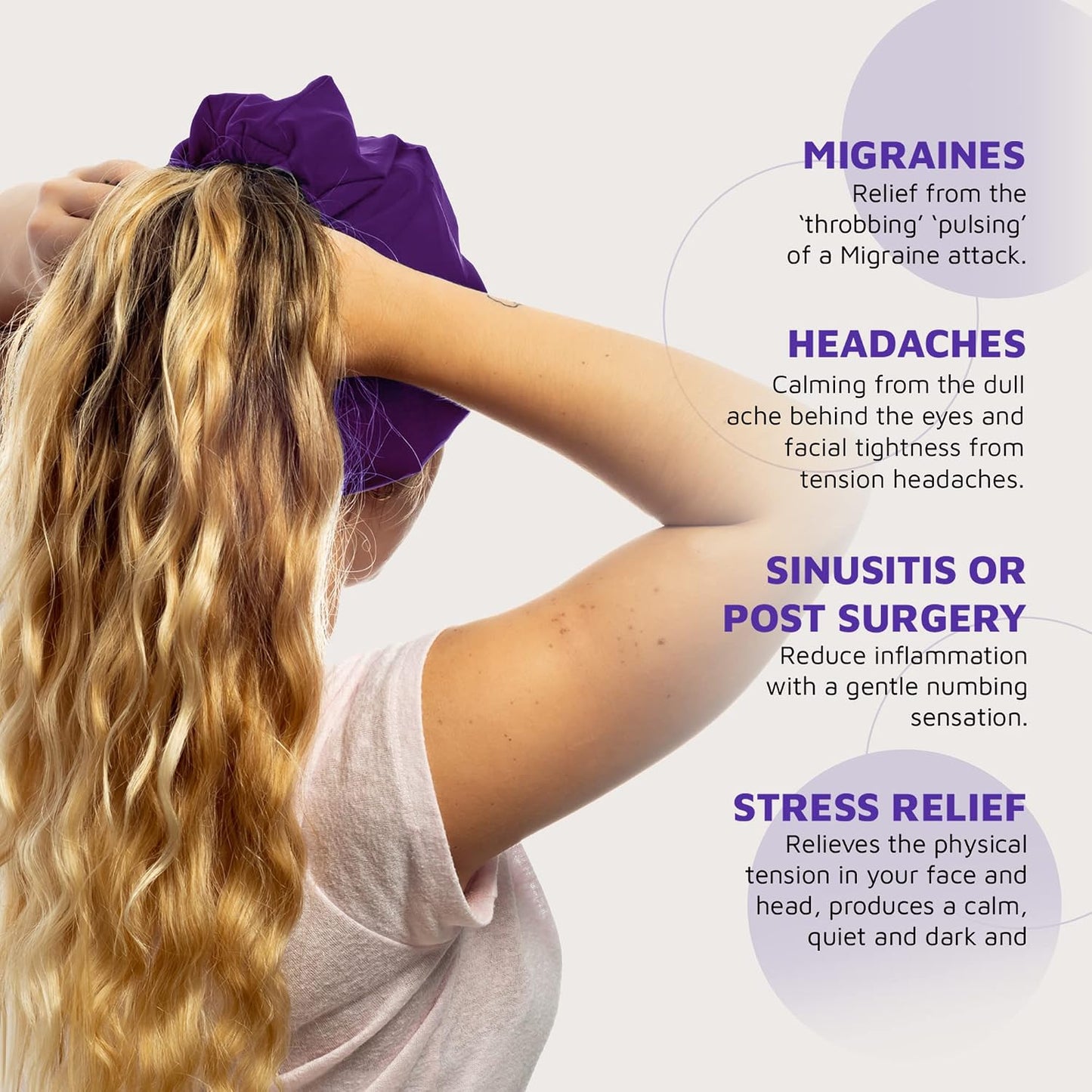 Magic Gel Migraine Ice Head Wrap - Real Migraine & Headache Relief | The Original Headache Cap | Cold, Comfortable, Dark & Cool; Endorsed by Physicians, Loved by Thousands - Purple