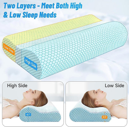 Neck Pillow for Sleeping, Ergonomic Cervical Bed Pillow, Blue Standard Size | Memory Foam Bed Pillow for Side Back Stomach Sleepers, Contour Fit Neck Pillow for Sleeping and Neck Pain Relief