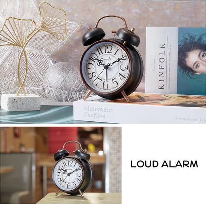 FLOITTUY Loud Alarm for Deep Sleepers 4'' Retro Twin Bell Alarm Clock with Backlight for Bedroom and Home Decoration(Retro Black)