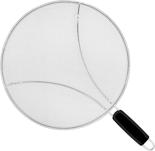 11 Inch Grease Splatter Screen for Frying Pan, Stainless Steel Fine Mesh Oil Splash Guard to Prevent Burns & Keep Kitchen Clean