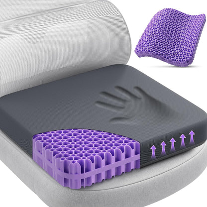 TushGuard Gel Seat Cushion for Long Sitting, Breathable Thick Patent Design | Enlarged Cooling Chair Pad for Office, Wheelchair, Soft Car Cushion for Back, Hip, Sciatica (Standard, Black+Violet)