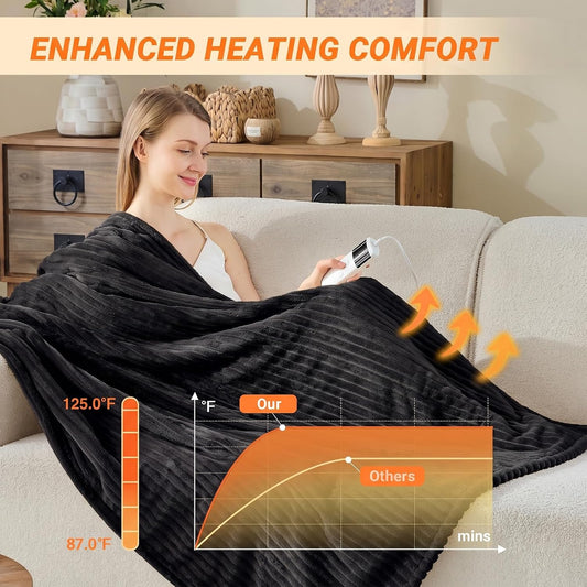 Heated Blanket Electric Throw, Soft Flannel Heating Blanket with 8 Hours Auto Off 10 Fast Heating Levels Machine Washable Sherpa Heated Blanket with Overheating Protection