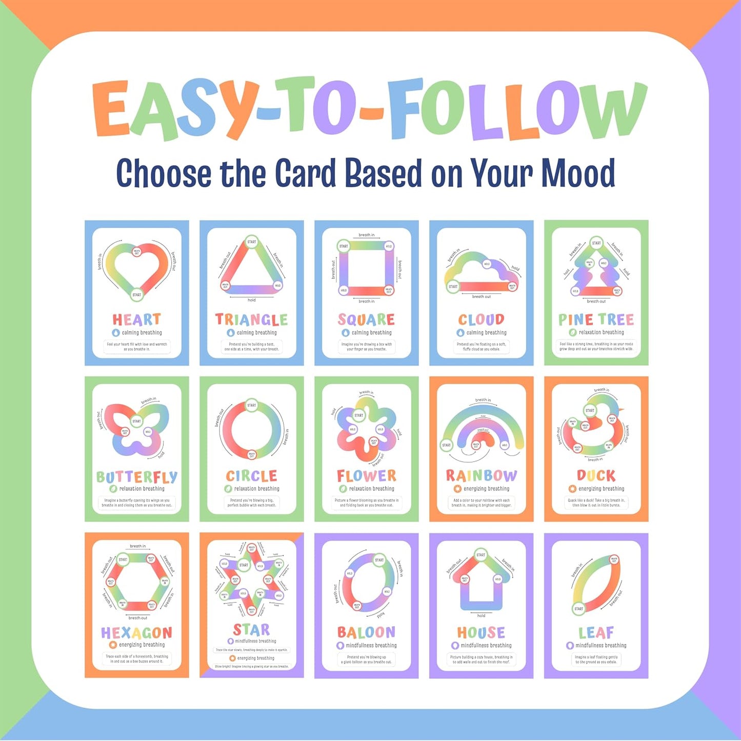 Breathing Exercise Cards for Kids | Montessori Flash Cards, Mindfulness Calm Down Corner Kit, Anxiety Relief