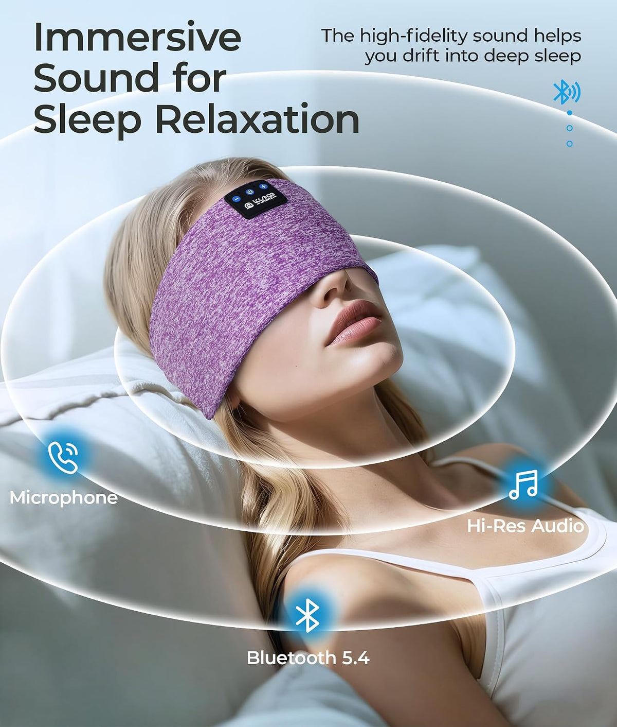 LOVE EYE Wireless Bluetooth 5.4 Sleep Headband Headphones for Side Sleeper