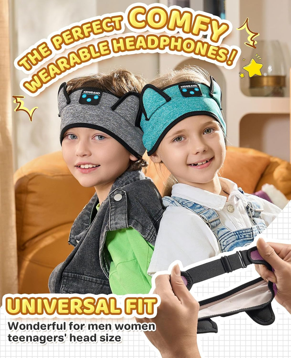 KIDSBAND Kids Bluetooth Headphones, Sleep Headband [Wireless & Wired Playback 2in1] Foldable Headphones for School/Travel/Tablet/Sleep