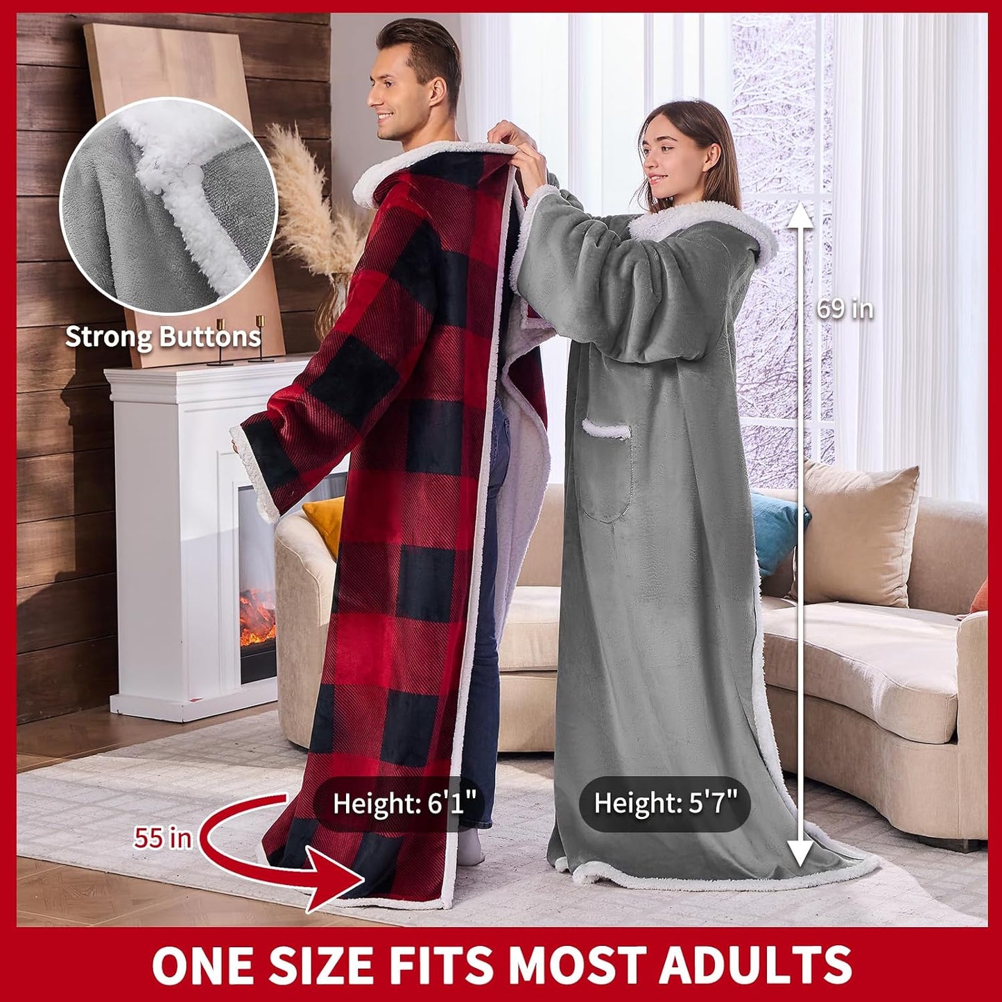 IFNOW Sherpa Wearable Blanket with Sleeves, Oversized Snuggle Robe, Purple | 430GSM Thick, 55x69", Big Pocket, TV Blanket,Fall Winter Dorm Essentials or Office, Christmas Birthday Gifts for Women Men