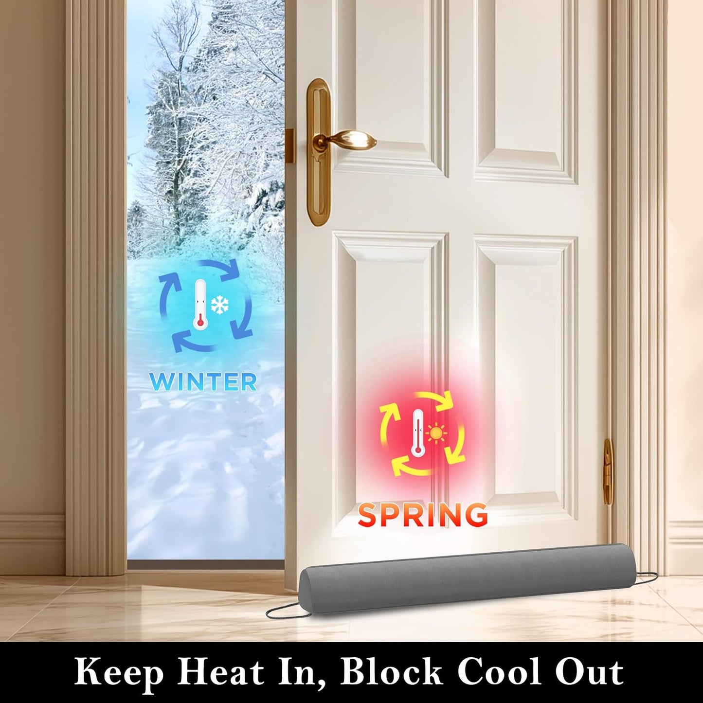 Door Draft Stopper with Removable Washable Cover, 38", Black | Weighted Gap Filler, Blocks Hot and Cold Air, All-Season Seal, Easy Install, Noise & Wind Blocker, Home Essentials