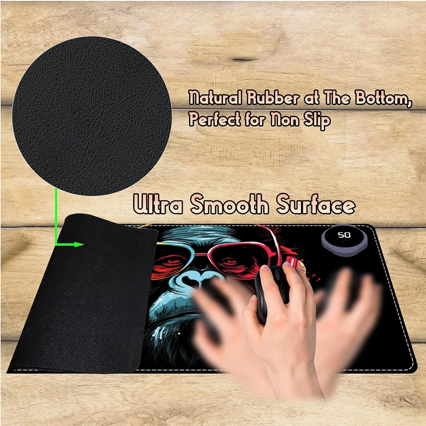 Heated Desk Pad Heated Large Mouse Pad, Electric Quickly Warm Desk Mat with 3 Levels Heating 3 Hours Auto Shut-Off, 31.5" x 13" Warm Gaming Mousepad Hand Foot Warmer, Baby Elephant