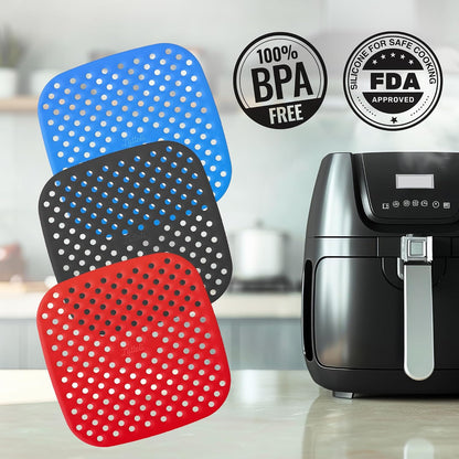 Lotteli Kitchen, Reusable Air Fryer Liners, 6.5 in Square, 3 Pack | Air Fryer Accessories - Square Silicone Liners for 2 QT Baskets - Dishwasher Safe, Non-Stick, No Scrubbing