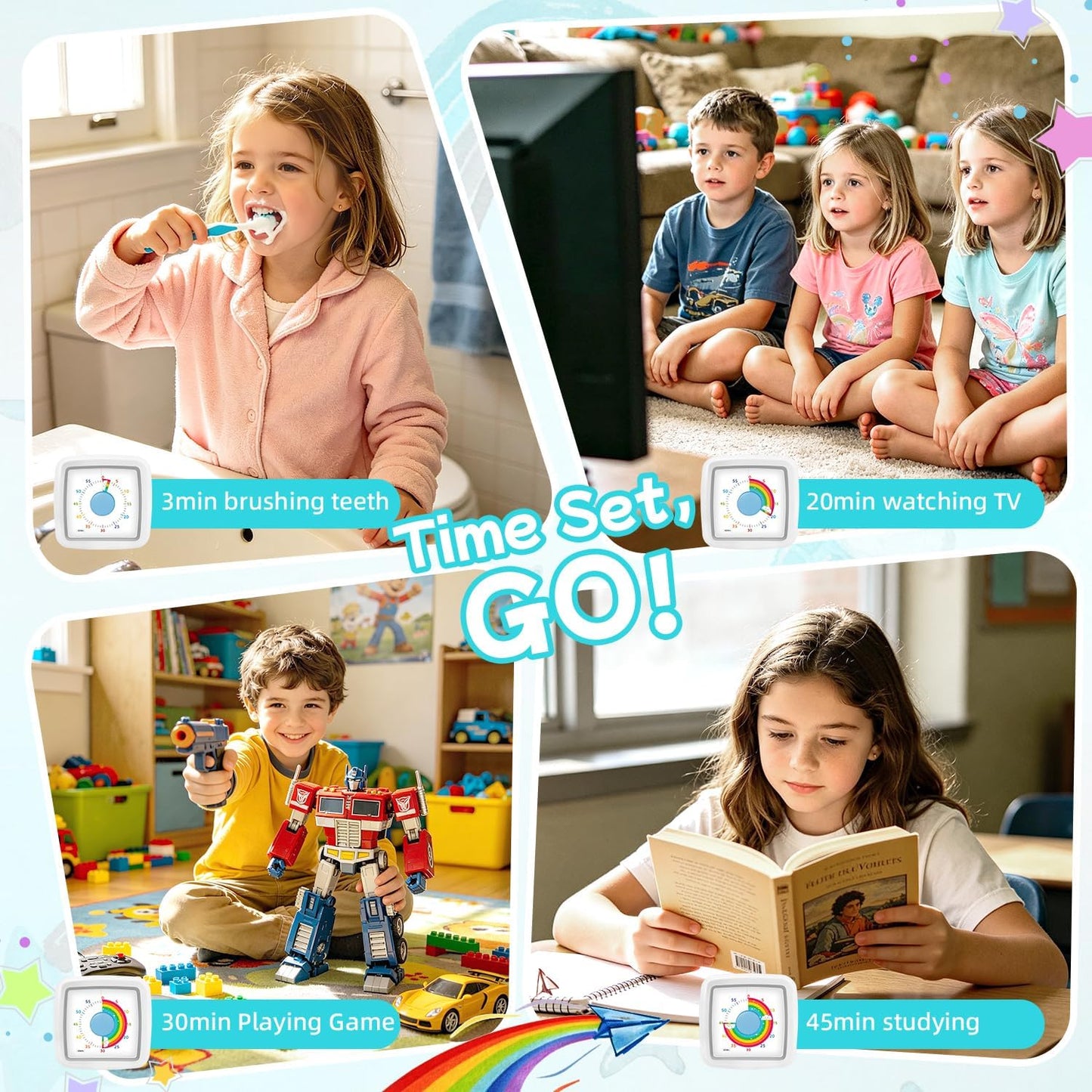 Visual Timer for Kids 60 Minute Countdown Clock – Silent Cube Timer with Rainbow Cloud Design, Plastic Kids Visual Timer, Toddler Timers for Classroom Home Kitchen Study Tools, Green
