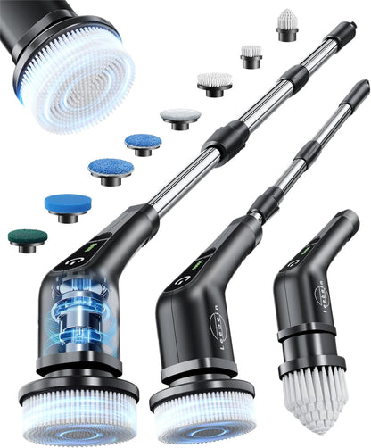 Leebein Electric Spin Scrubber, Cordless Cleaning Brush with 8 Replaceable Brush Heads, Tub and Floor Tile 360 Power Scrubber Dual Speed with Adjustable & Detachable Handle for Bathroom Kitchen Car