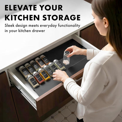 Bamboo Spice Drawer Organizer - Expandable 4 Tier Spice Rack (Need 3" Deep Drawer) 12" to 24" Wide, Seasoning Organizer, Organization Seasoning Rack insert (Jars Not Included)
