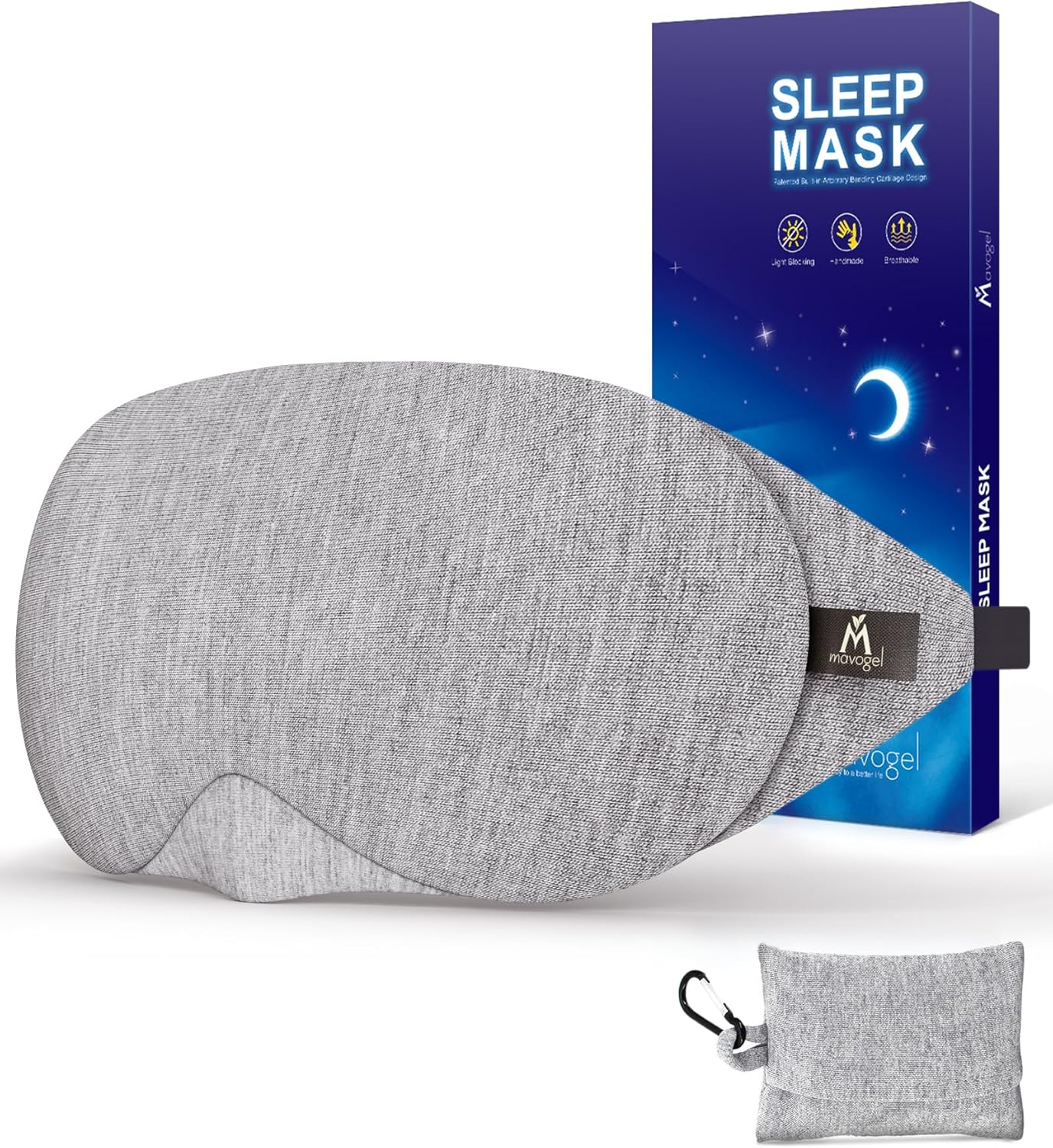 Mavogel Cotton Sleep Eye Mask, Light Blocking with Adjustable Nose Bridge | Updated Design, Soft and Comfortable Night Eye Mask for Men Women, Eye Blinder for Shift Work, Includes Travel Pouch, Grey