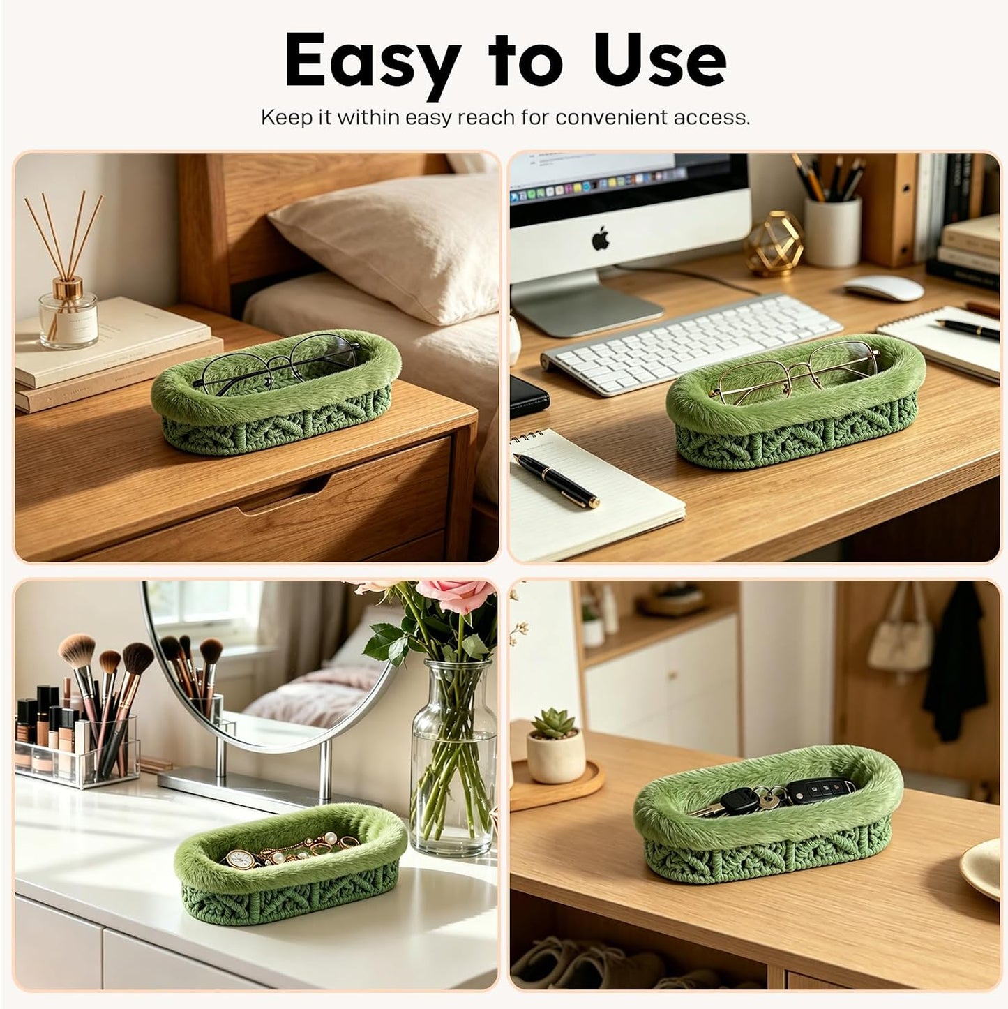 Glasses Holder, Anti-scratch Plush Lined Eyeglass Holder Stand | Oval Eye-glasses Storage Organizer Case for Nightstand, Office Desk, Bedside Table, Beige
