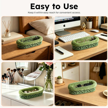 Glasses Holder, Anti-scratch Plush Lined Eyeglass Holder Stand | Oval Eye-glasses Storage Organizer Case for Nightstand, Office Desk, Bedside Table, Beige