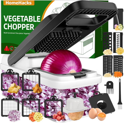 HomeHacks Vegetable Chopper Vegetable Cutter, 12 in 1 Kitchen Gadget, Dicer, Slicer, Onion Cutter, Salad, Cheese Grater & Egg Separator - Multi-Functional Veggie Chopper Lid with Handle (Green)
