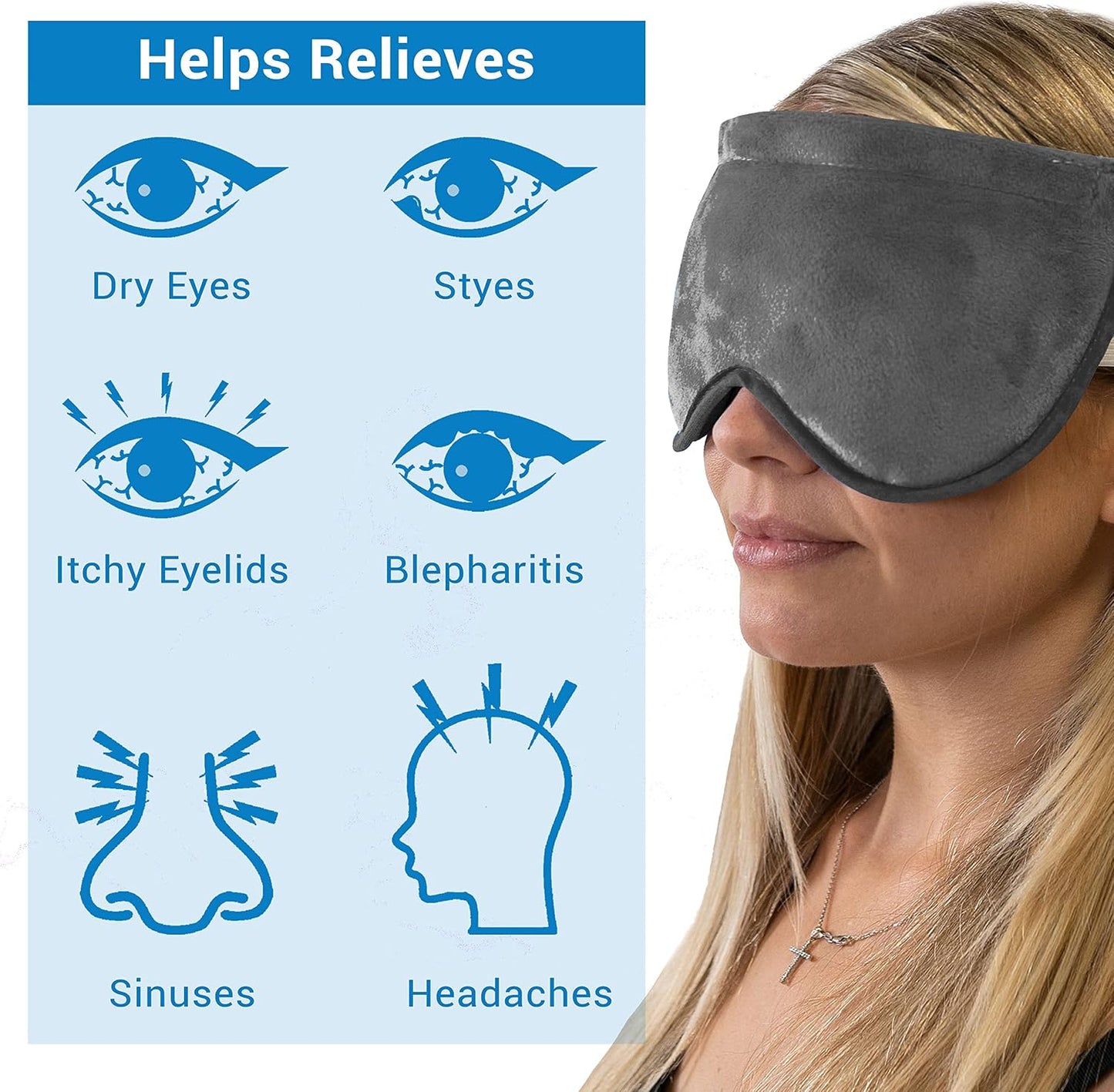 ZOMPALE Heated Eye Mask for Dry Eyes – Microwavable Moist Heat Eye Compress – Warm Compress for Eyes, Eye Strain & Stye Relief – Adjustable Strap, Washable Plush Cover, Reusable Eye Mask for Sleep