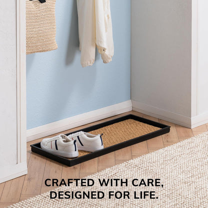 Anji Mountain Heavy Duty Waterproof Rubber Shoe Storage Mat Organizer/Boot Storage Tray Multi Use For Entryway with Coir, Tan Insert, Fits 2 Pair (24.5" Wide)