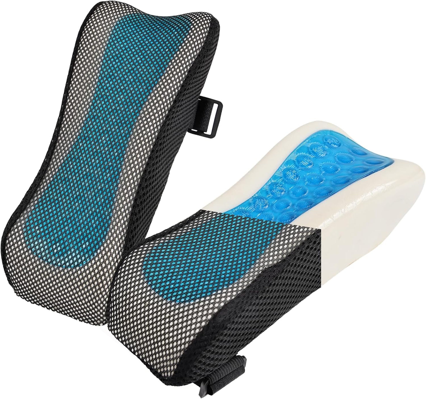 THARAHT 2pcs Ergonomic Blue Mesh Gel Memory Foam Armrest Support Pillow Anti Slip Adjustable Office Chair Games Home Wheelchairs