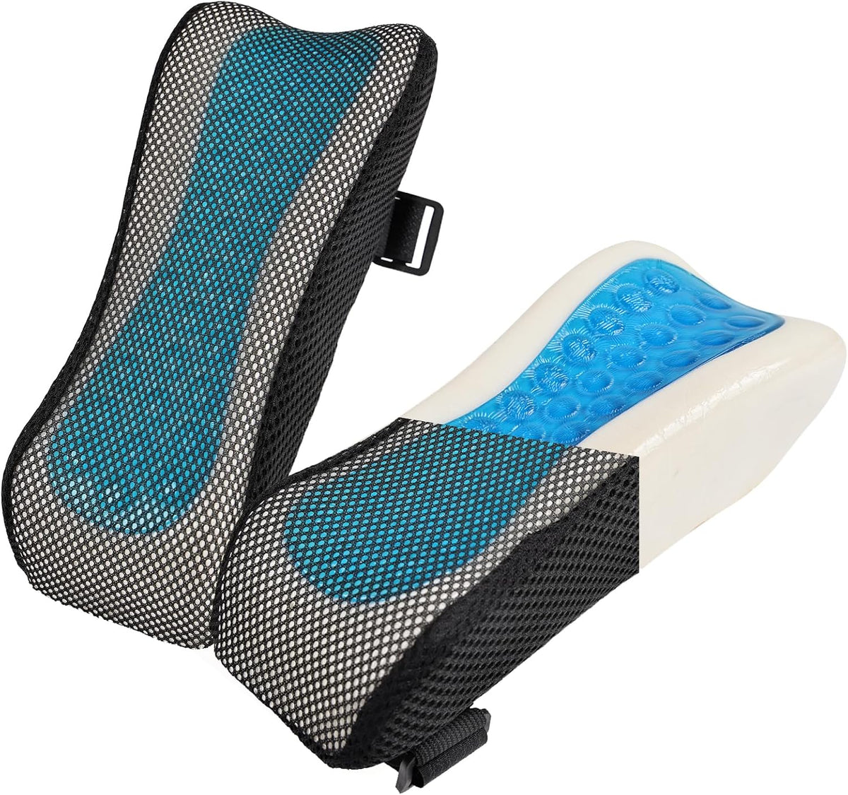 THARAHT 2pcs Ergonomic Blue Mesh Gel Memory Foam Armrest Support Pillow Anti Slip Adjustable Office Chair Games Home Wheelchairs