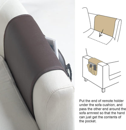 PU Leather Sofa Armrest Organizer, Armchair Magazine Holders, Waterproof Remote Holder for Recliner Couch with 1 Large Pocket, 4 Small Pockets for Magazine, Remote, Phone, Ipad, Books (brown)