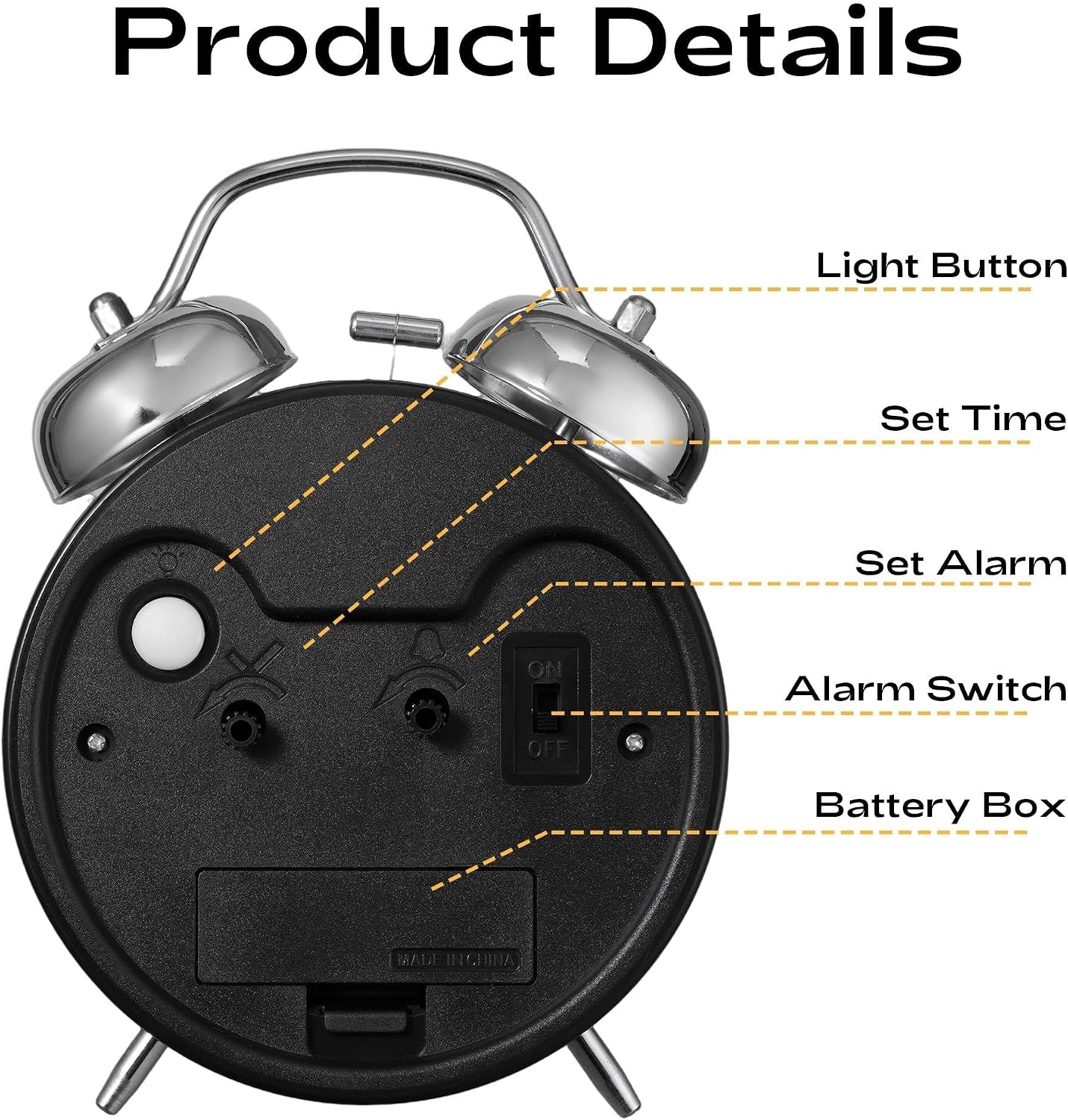 AKCISOT Loud Alarm Clock for Heavy Deep Sleepers, 4.5 Inches Analog Metal Twin Bell Clocks Battery Operated with Backlight for Bedroom Beside, Old Fashioned for Home Desk Decoration(Blue)