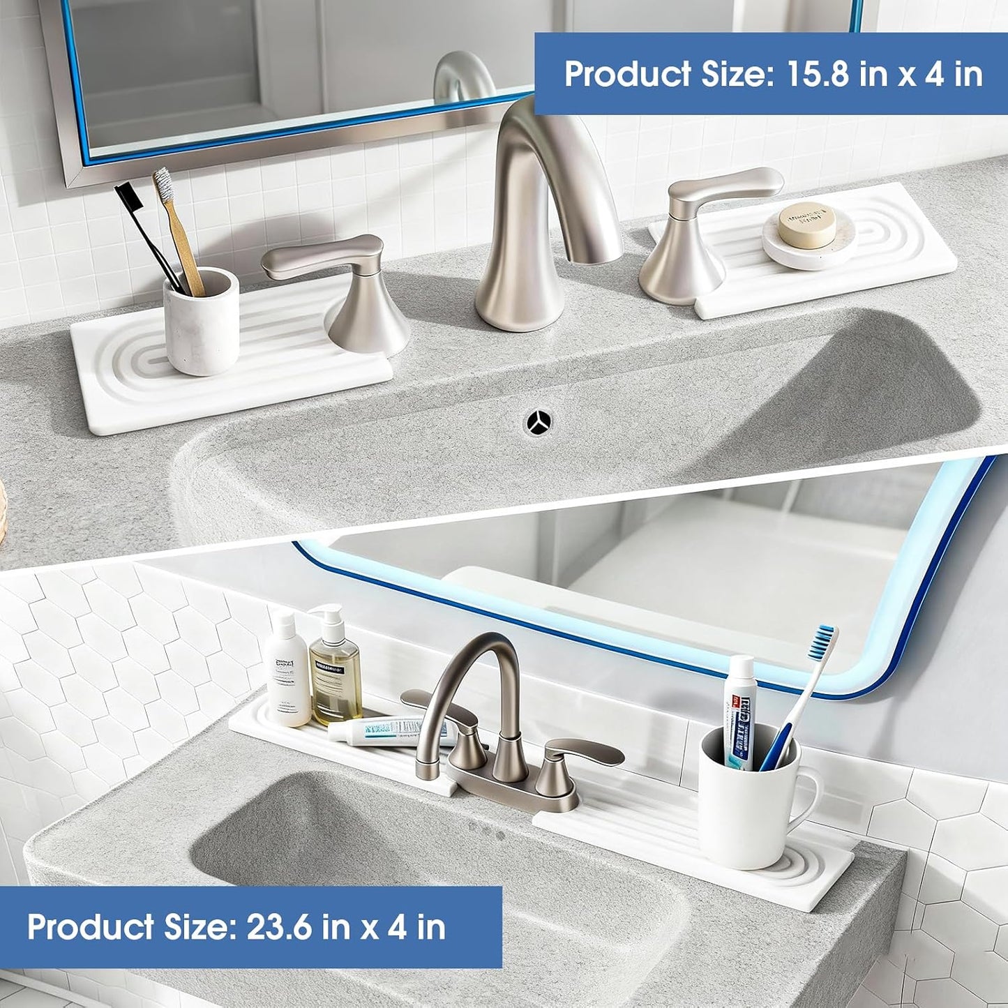 24 Inch Kitchen Sink Splash Guard, Sink Splash Guard Behind Faucet, Silicone Faucet Handle Drip Catcher Tray Mat for Kitchen, Bathroom Counter, Dark Gray, 23.6" x 4"