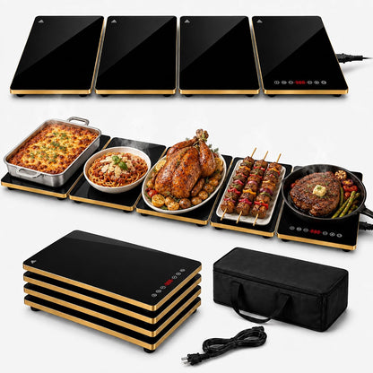 Alpha Living GW-P4 Food Warming Mat – Tempered Glass Top Warming Tray Food Warmers for Parties Buffet – 3 Heat Settings – Child Lock and Timer Functions – Anti-Slip Feet