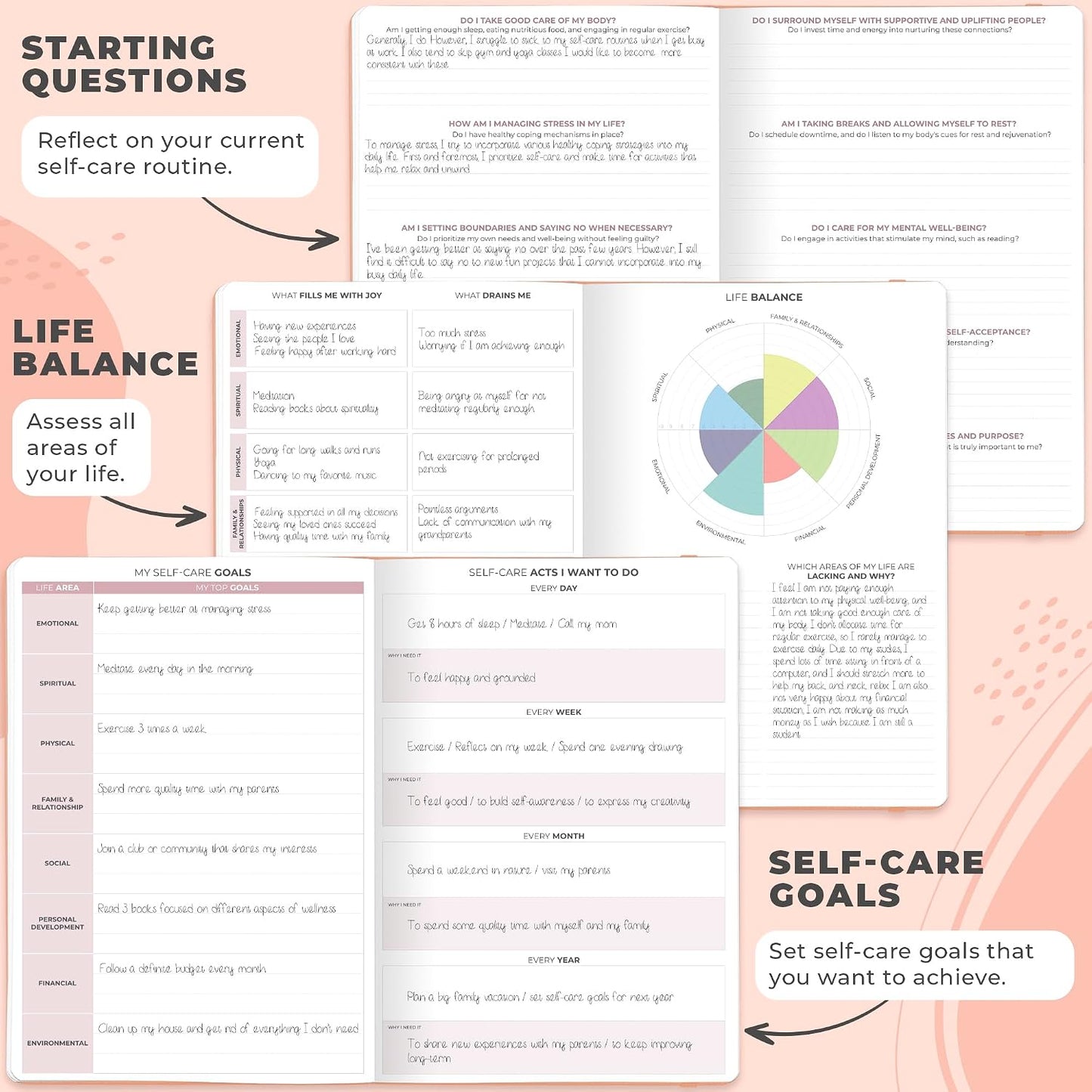 Clever Fox Self-Care Journal PRO for Women, Mental Health, Seashell | Guided daily life reflection, wellness, gratitude, and mood prompts, habit tracker, 7x10 in, eco leather hardcover