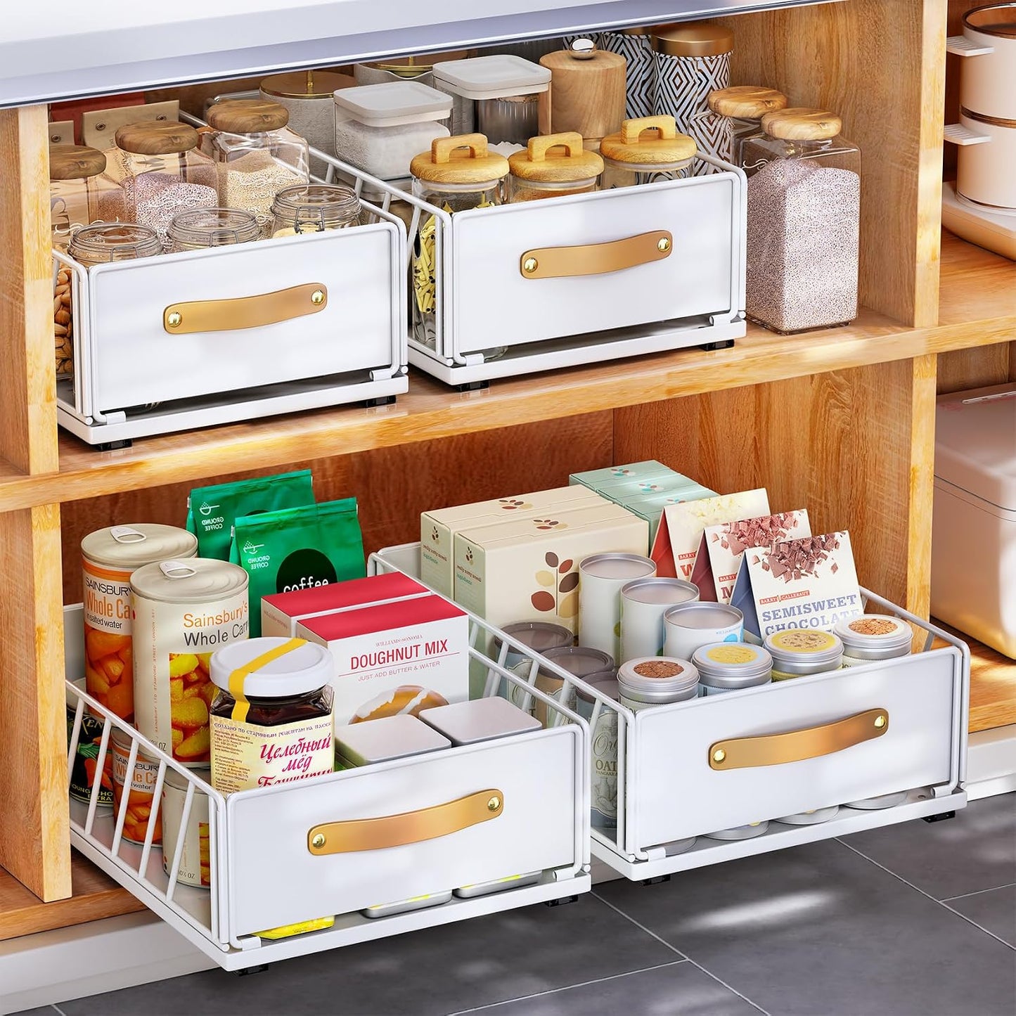 Pull out Cabinet Organizer,Heavy Duty Slide out Pantry Shelves Drawer Storage with Adhesive Nano Film,Sliding Mesh Cabinet Basket with Handle for Kitchen, Bathroom, Home, 11.8"W X 15.7"D X6.2"H,Black