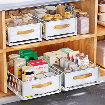 Pull out Cabinet Organizer,Heavy Duty Slide out Pantry Shelves Drawer Storage with Adhesive Nano Film,Sliding Mesh Cabinet Basket with Handle for Kitchen, Bathroom, Home, 11.8"W X 15.7"D X6.2"H,Black