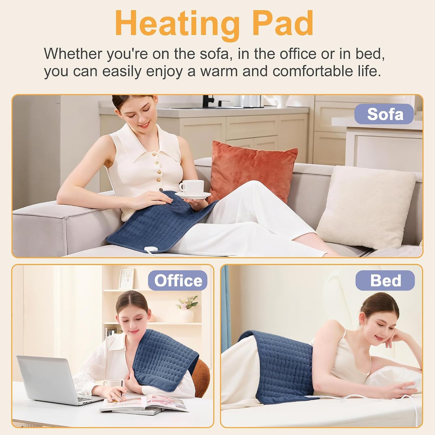 Heating Pad,Heated Blanket,Heating Pad for Back Neck,Grey,24x12 Inch | Electric Heating Pad,Dry/Moist Heat Heating Pads,Heating Pads for Shoulder,Abdomen,Heat Pad for Women Men,Birthday Gift
