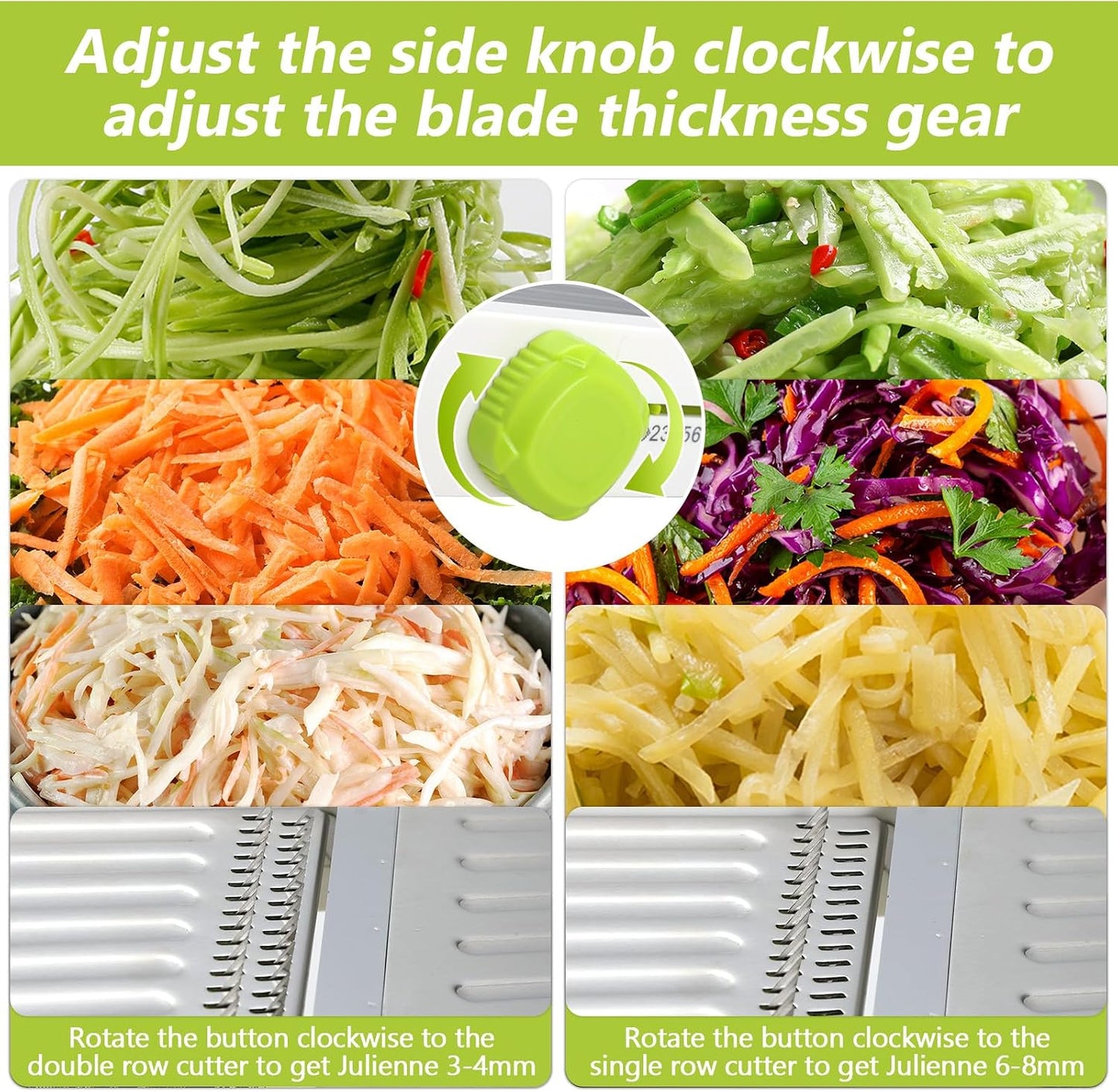Mandoline Slicer for Kitchen, Adjustable Vegetable Potato Slicer | Stainless Steel Safe Mandolin Veggie Fruit Cutter with Food Holder, for Onion Cucumber Tomato Carrot, Grey