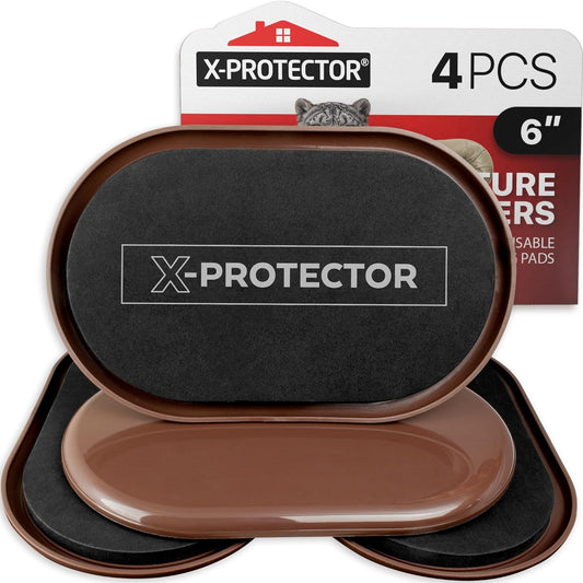 X-Protector Furniture Sliders for Carpet & Furniture Lifter Tool Set | 4 PCS 3 1/2" Sliders for Furniture with Foldable Furniture Jack. Move Your Furniture Easily with Furniture Movers for Carpets