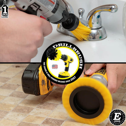 Tile and Grout Cleaning Drill Brush Set - Bathroom Scrub Brush for Drill | 3 pack Drill Brush Power Scrubber Cleaning Brush Yellow Medium Stiffness - Shower Floor Scrub Brush for Drill - Crevice Brush