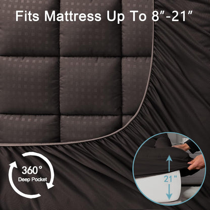 HYLEORY Queen Mattress Pad Quilted Fitted Mattress Protector Cooling Pillow Top Mattress Cover Breathable Fluffy Soft Mattress Topper with 8-21" Deep Pocket, Dark Grey