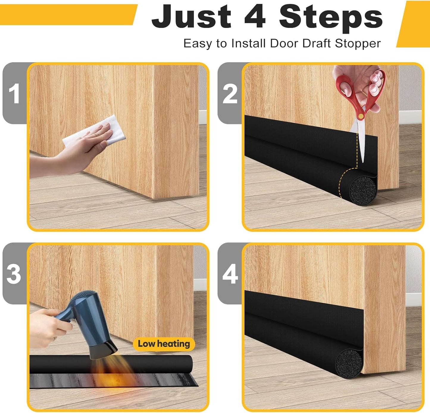 HomeProtect Door Draft Stopper Weather Stripping Door Seal Under Door Sweep Block Cold Air Gaps Front Soundproof Draft Blocker for Bottom of Door Suitable for Interior/Exterior,White