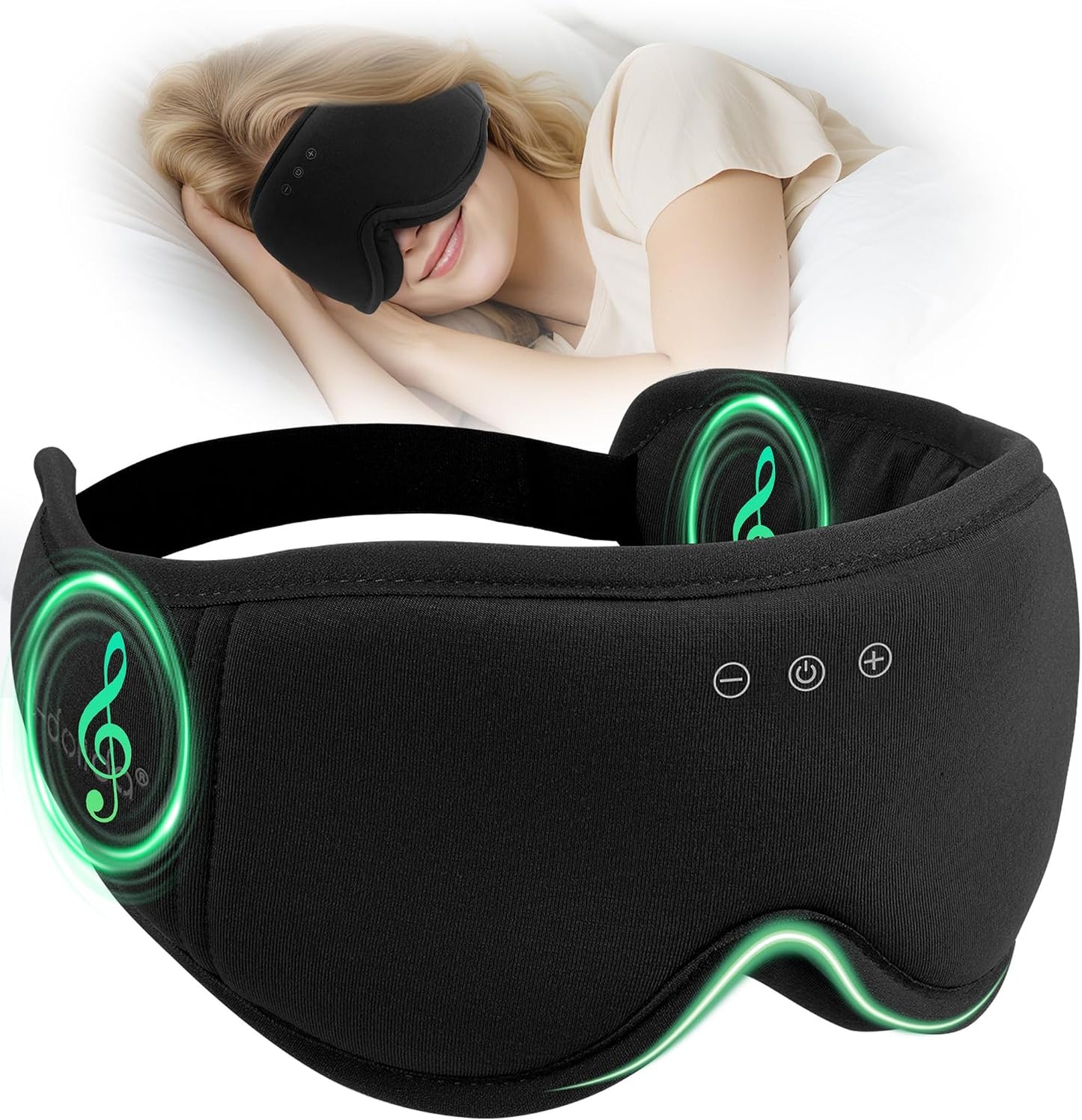 Sleep Mask with Headphones Bluetooth 5.4, LC-dolida Wireless Music Eye Mask for Sleeping Headphones with Soft Bamboo Cotton Cooling Breathable,Ultra-Thin Stereo Speaker for Side Sleepers-Khaki
