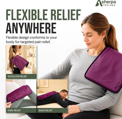Medium Flexible Gel Ice Packs Reusable - Hot and Cold Soft Ice Packs for Injuries Reusable for Ankle, Arm, Foot, Leg, Back Pain Relief - 8" x 12" - Purple