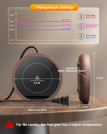 SWEETFULL Coffee Mug Warmer, Electric Cup Warmer for Desk - Wood | 36W Fast Heating Beverage, 3-Temp Settings, 4H Auto Shut-Off, Smart Coffee Gifts Accessories for Women Men Milk, Tea, Candle