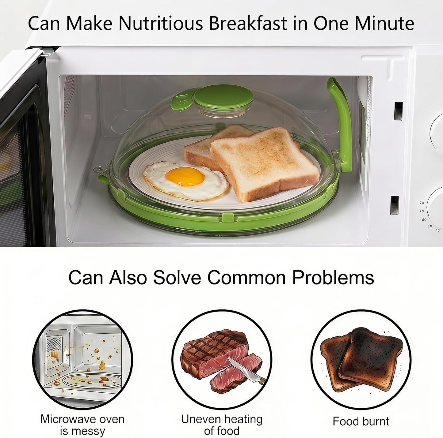 Microwave Splatter Cover with Water Steamer and Vent Hole, BPA-Free, 11.22" | Microwave Cover for Food, Plastic Splatter Guard for Microwave to Keeps Food Soft and Moist and Microwave Clean and Tidy