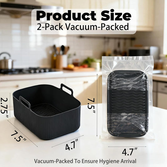 Silicone Air Fryer Liners for Ninja - Reusable DZ201 8QT Dual Basket - Rectangular 2-Pack Vacuum-Packed Easy-Clean Dishwasher-Safe Food-Safe for Home Chefs - Housewarming Gifts