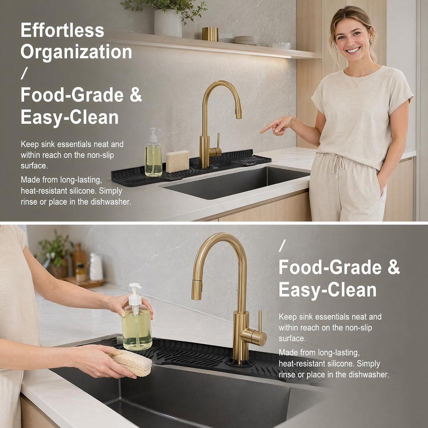 33 Inch sink splash guard Silicone Splash Guard Mat for Faucet, Narrow Edge Water Barrier for Kitchen Sink And Bathroom Washbasin (Black) (Black)