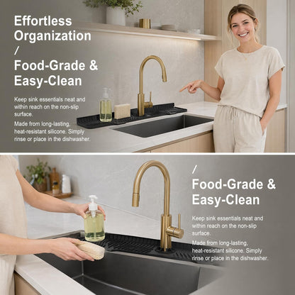 33 Inch sink splash guard Silicone Splash Guard Mat for Faucet, Narrow Edge Water Barrier for Kitchen Sink And Bathroom Washbasin (Black) (Black)