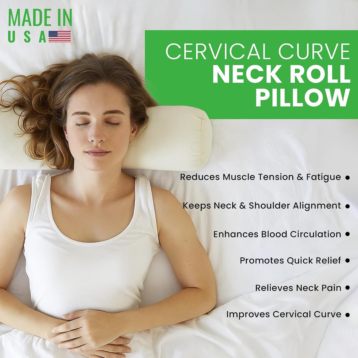 Bean Products Natural Organic Cotton Kapok Neck Roll Pillow 4" Dia x 12"