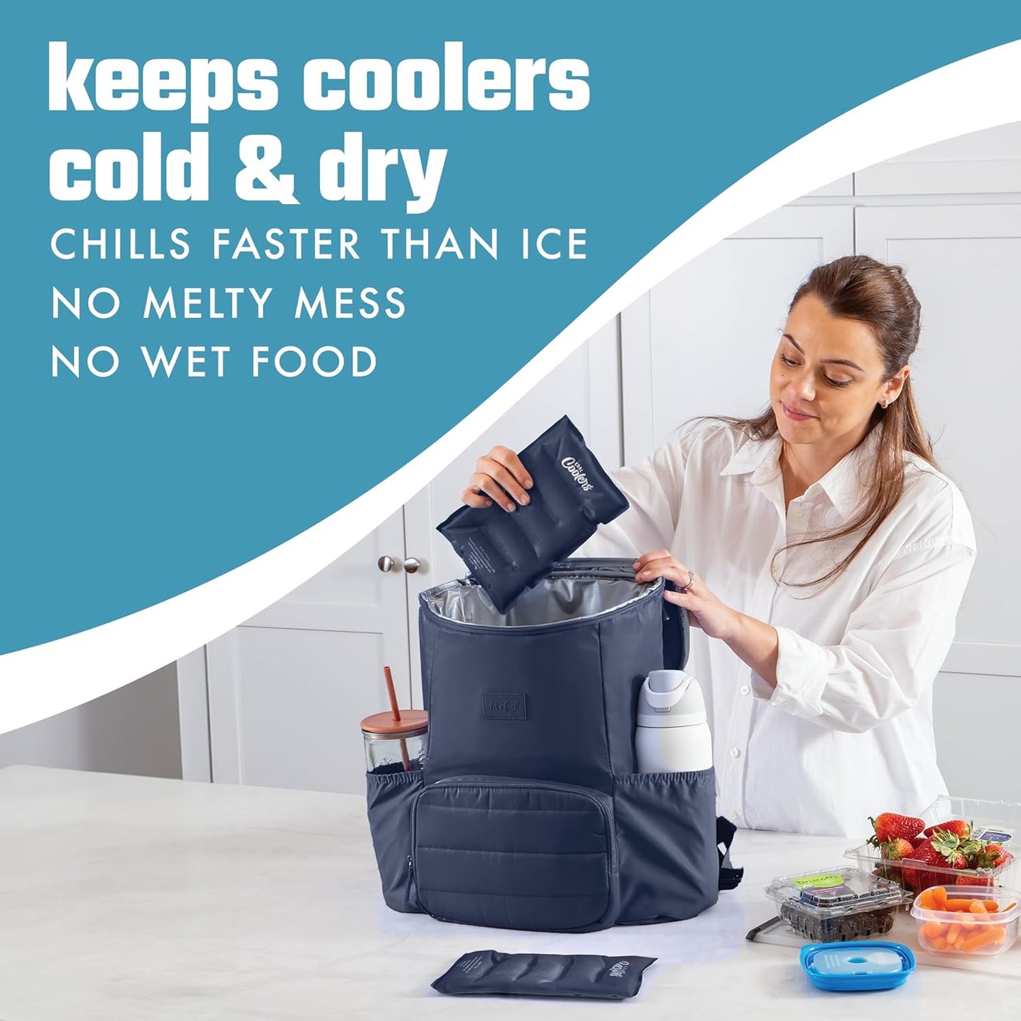 Cool Coolers by Fit & Fresh 2 Pack XL Soft Ice Packs for Cooler, Flexible Stretch Nylon, Lunch Box Ice Packs, Large Reusable Freezer Packs, Cornflower Blue