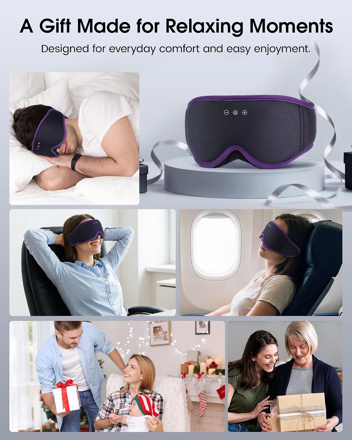 MUSICOZY Sleep Mask Bluetooth Headphones Eye Masks for Sleeping Headphone | 3D Wireless EyeMasks for Side Sleepers, 14-Hour Playtime, Ultra-Soft Breathable, Ultra-Thin Stereo Speakers for Women Men