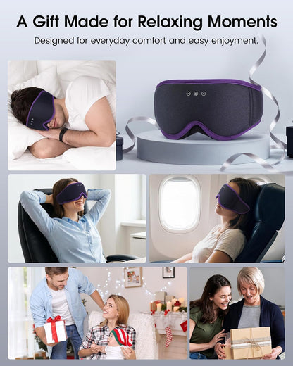 MUSICOZY Sleep Mask Bluetooth Headphones Eye Masks for Sleeping Headphone | 3D Wireless EyeMasks for Side Sleepers, 14-Hour Playtime, Ultra-Soft Breathable, Ultra-Thin Stereo Speakers for Women Men