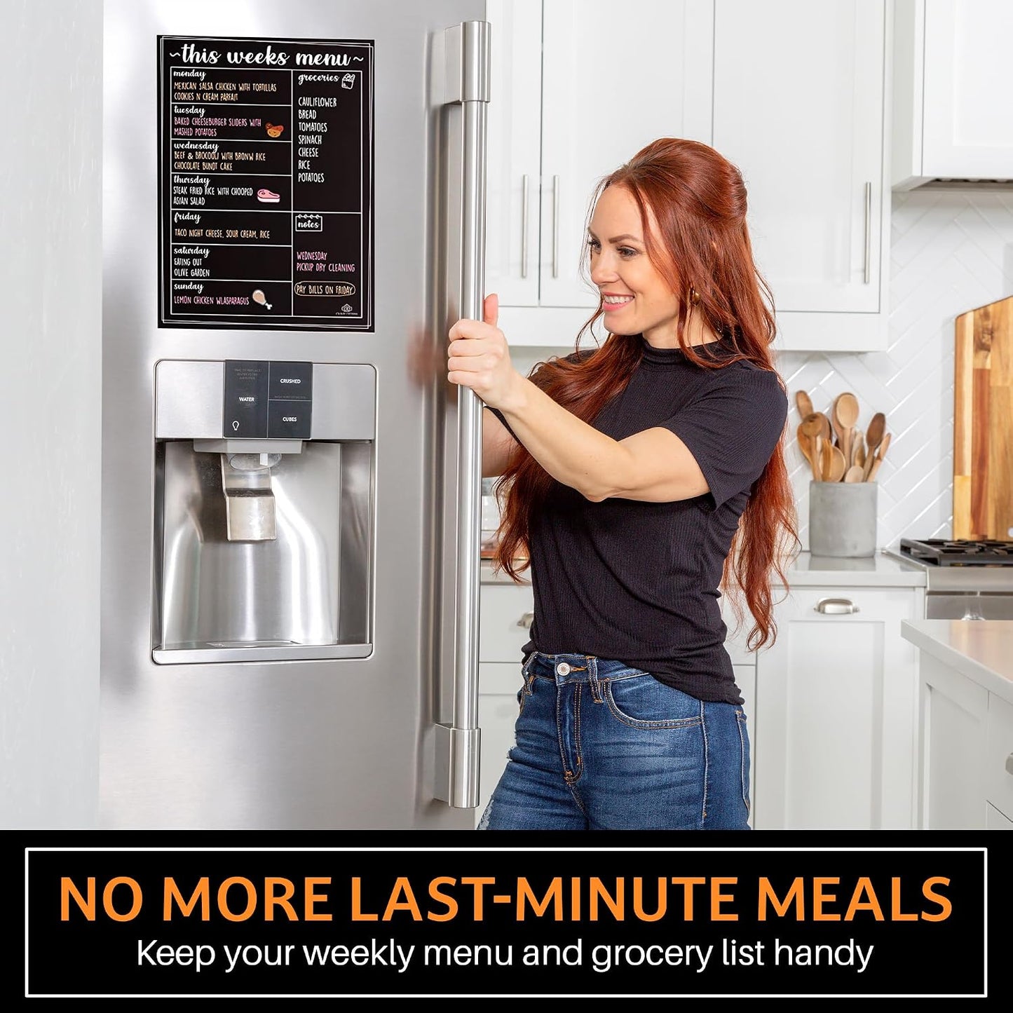 Magnetic Menu Board for The Fridge- Weekly Family Meal Planner with Bright Neon Liquid Markers- Perfect Weekly Planner, Magnetic Dry Erase Board for Meal Planning Grocery List Notes Do List- 12"x 16"