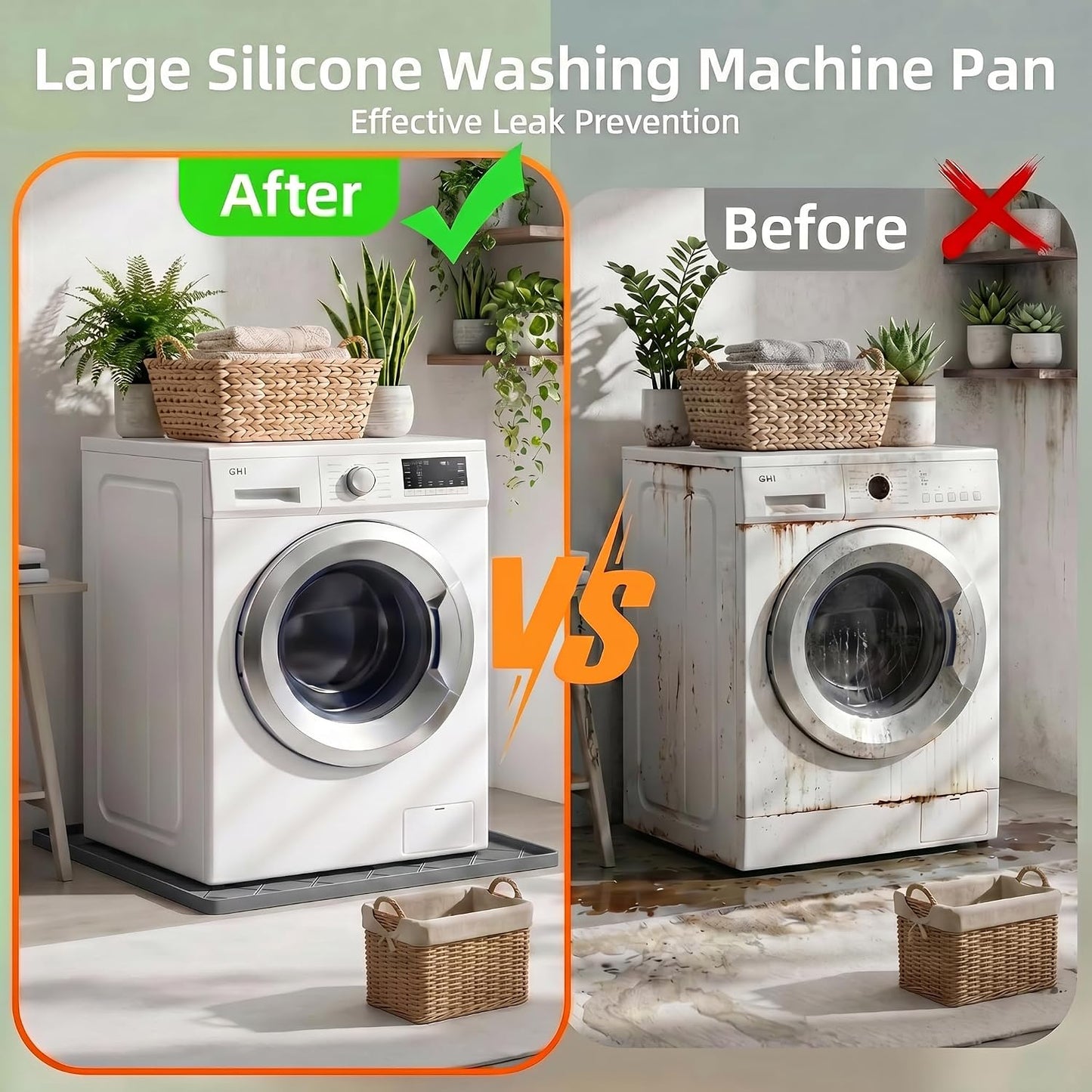 32"x30" Washing Machine Pan Silicone Mat, Upgraded 1" Raised Edges | Non-Slip Waterproof Washer Drip Tray for Under Washer & Dryer,Anti-Vibration Floor Protector for Refrigerator,Water Dispenser